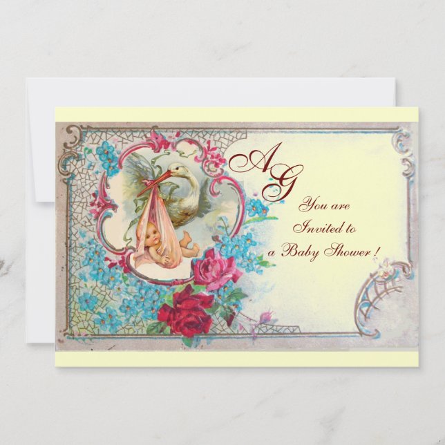 INVITACIÓN TORMENTA BEBÉ CHICA DUCHA ROSA FLORAL AZUL ROSA MO (Anverso)