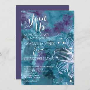 INVITACIÓN TORMENTA BLUE WATERCOLOR HIBISCUS BODA