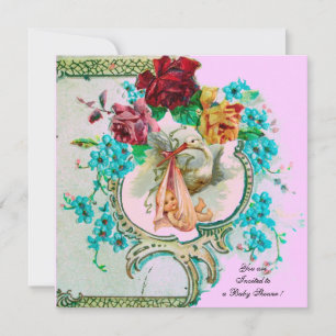 INVITACIÓN TORMENTA DUCHA DE NIÑAS DE BEBÉ, ROSAS ROSAS ROSAS