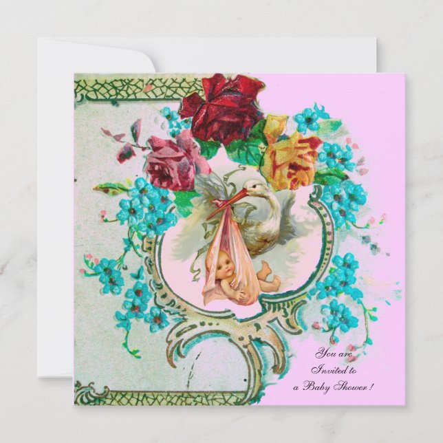 INVITACIÓN TORMENTA DUCHA DE NIÑAS DE BEBÉ, ROSAS ROSAS ROSAS (Anverso)