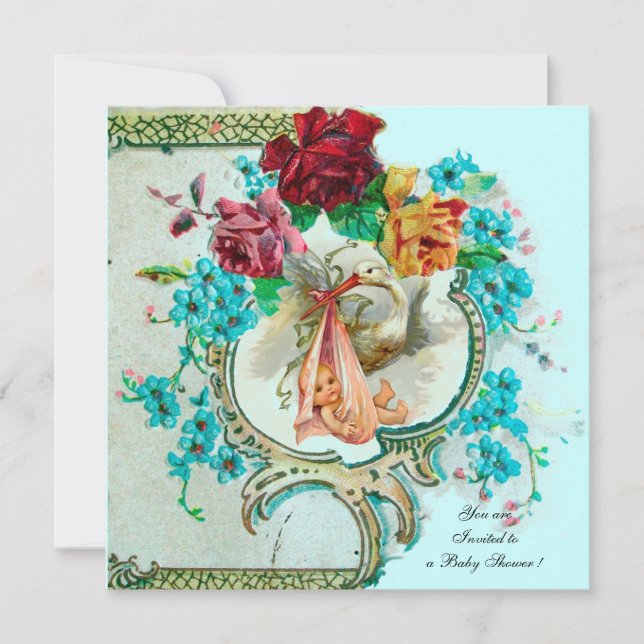 INVITACIÓN TORMENTA DUCHA DE NIÑAS DE BEBÉ, ROSAS ROSAS ROSAS (Anverso)