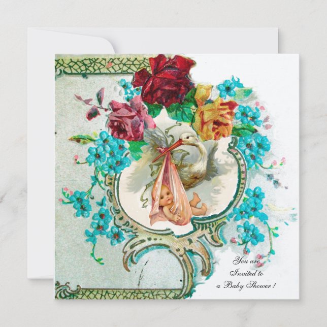 INVITACIÓN TORMENTA DUCHA DE NIÑAS DE BEBÉ, ROSAS ROSAS ROSAS (Anverso)