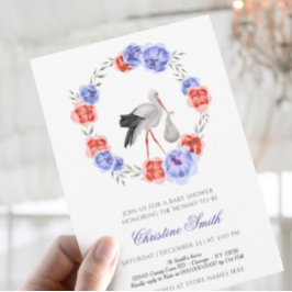 Invitación Tormenta neutral de género azul rojo floral Baby S
