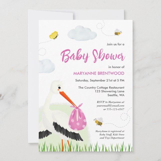 Invitación Tormenta rústica con Baby Shower Chica de mariposa (Anverso)