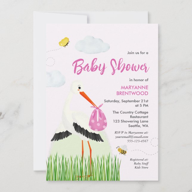Invitación Tormenta rústica con Baby Shower Chica de mariposa (Anverso)