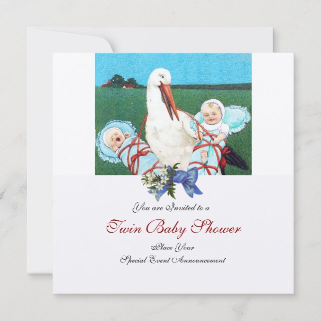 Invitación TORMENTA TWIN BABY BOY SHOWER , champán metálico (Anverso)