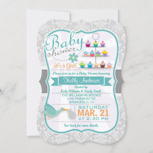 Invitación Tormenta Verde azulada retro; Baby Shower de Damas