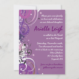 Invitación Tormenta violeta caliente Estrellas Bat Mitzvah In