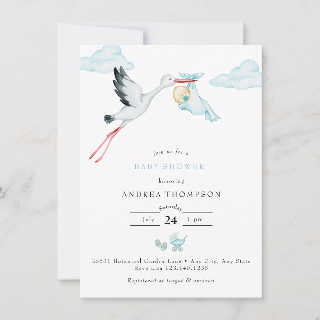 Invitación Tormenta | Watercolor Baby Boy Shower (Anverso)