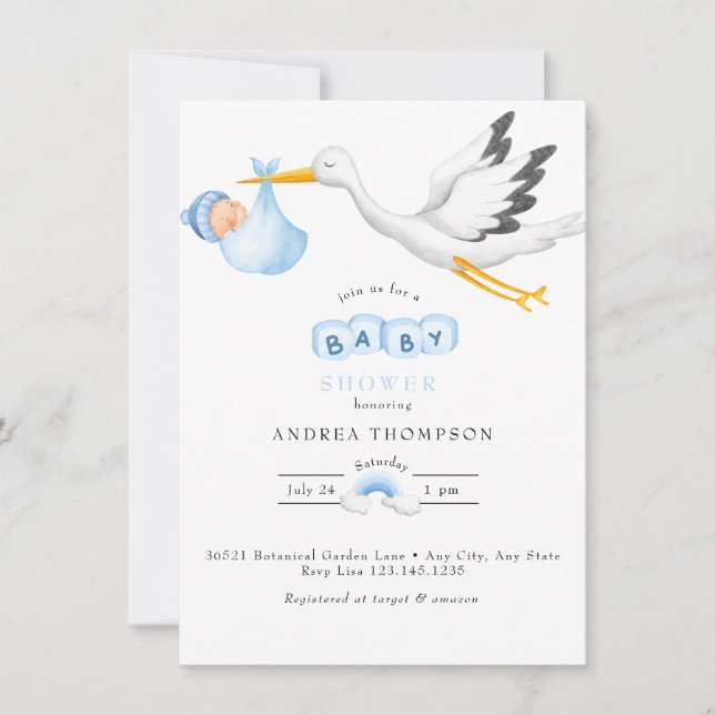 Invitación Tormenta | Watercolor Baby Boy Shower (Anverso)