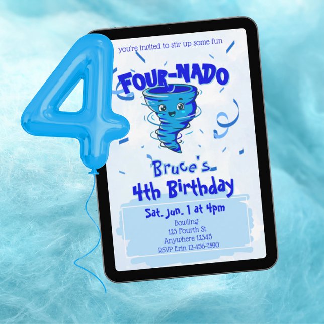 Invitación Tornado Azul Four-Nado 4to Cumpleaños (Subido por el creador)