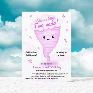 Invitación Tornado rosa lindo fiesta de niños de segundo cump