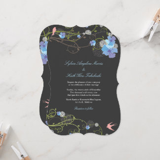 Invitación Tornados de Hibisco Azul y Golondrinas Florales Bo