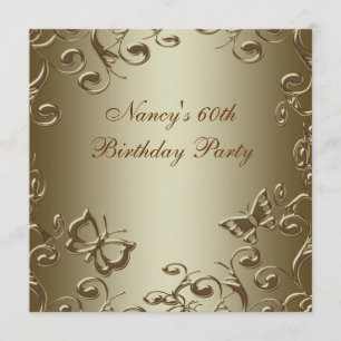 Invitación Tornados de Mariposa Dorada Cumpleaños 60 de Mujer