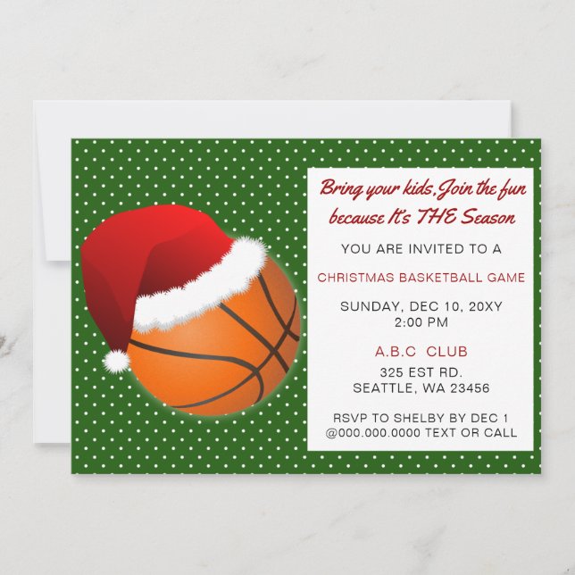 Invitación Torneo de Baloncesto Navidades Rojos y Verdes (Anverso)