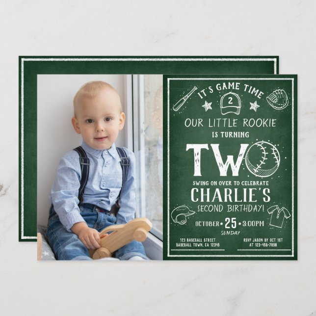 Invitación Torneo de Béisbol All Star Photo 2º cumpleaños (Anverso / Reverso)