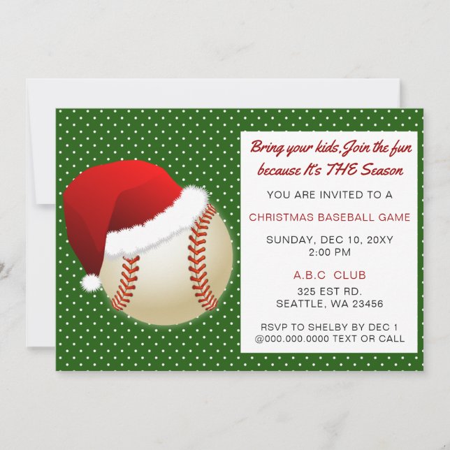 Invitación Torneo de Béisbol Navidades Rojos y Verdes (Anverso)