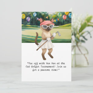 Invitación Torneo de cumpleaños Golfer Cat
