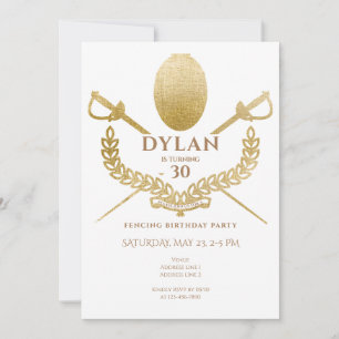Invitación Torneo de esgrima Relieve metalizado de la fiesta 