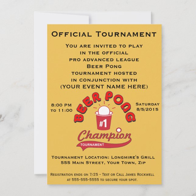 Invitación Torneo de Pong de la cerveza (fiesta) (Reverso)