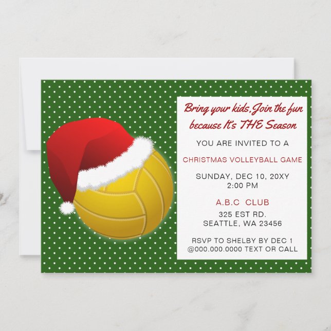 Invitación Torneo de voleibol Navidades Rojos y Verdes (Anverso)