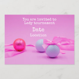 Invitación Torneo del Golf Lady con cinta rosa pelota de golf