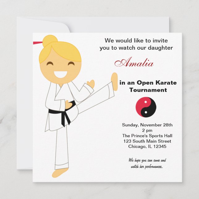 Invitación Torneo para niños de Karate (Anverso)