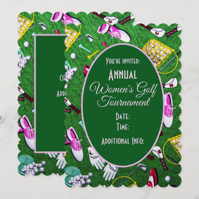 Invitación Torneo Verde de Golf Tee Time Girly (Anverso / Reverso)