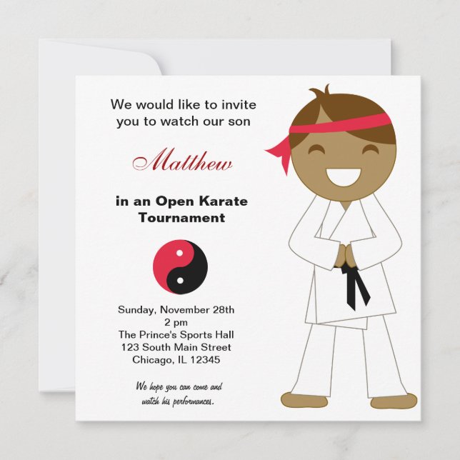 Invitación Torneos para niños de Karate (Anverso)