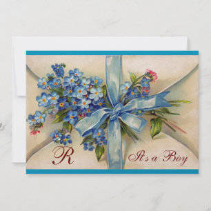 INVITACIÓN TORNILLA DUCHA DE NIÑO/BLUE BOW , FLORES MONOGRAMA