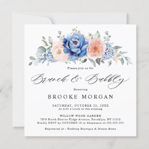 Invitación Tornillo azul de la marina Polvo Rubor Brunch rosa