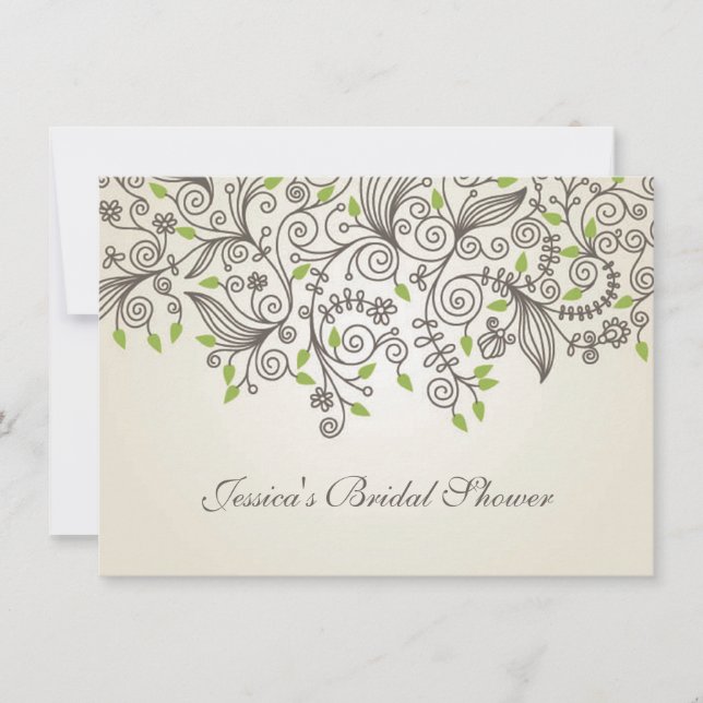 Invitación Tornillos marrones y hojas verdes Ducha de novia (Anverso)