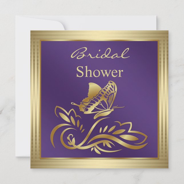 Invitación Tornillos violeta y dorados y mariposa Ducha Nupci (Anverso)