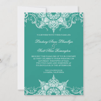 Invitación Torno de Damask de tela Boda de Swirl Invitar Verd