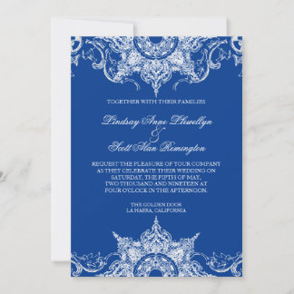 Invitación Torno de Damask de tela de la boda Invitar al azul