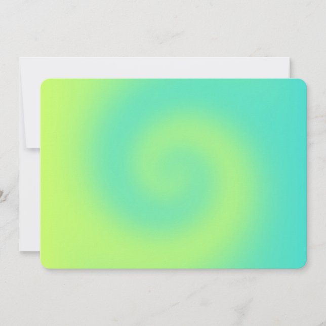 Invitación Torno de degradado turquesa amarillo en blanco (Anverso)