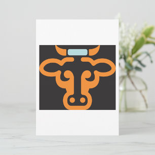 Invitación Toro Cabeza Minimalista Naranja Vaca