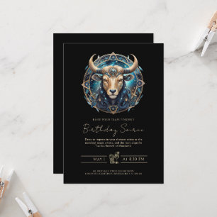 Invitación Toro Celeste Símbolo del Zodiaco Negro Oro Tauro