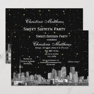 Invitación Toronto Etch Estrellado DIY Color BG Dulces 16 Neg