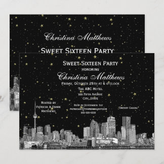Invitación Toronto Etch Estrellado DIY Color BG Dulces 16 Neg