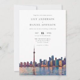 Invitación Toronto Skyline Acuarela Boda Elegante