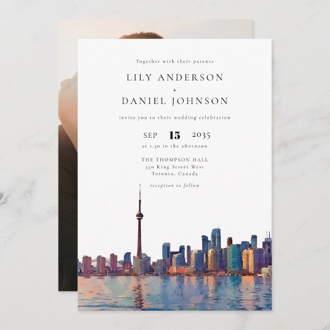 Invitación Toronto Skyline Destination Photo Wedding (Anverso / Reverso)