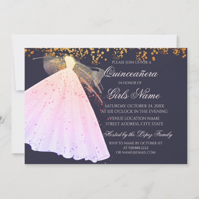 Invitación Toros de chispa rosada y media noche Quinceañera (Anverso)