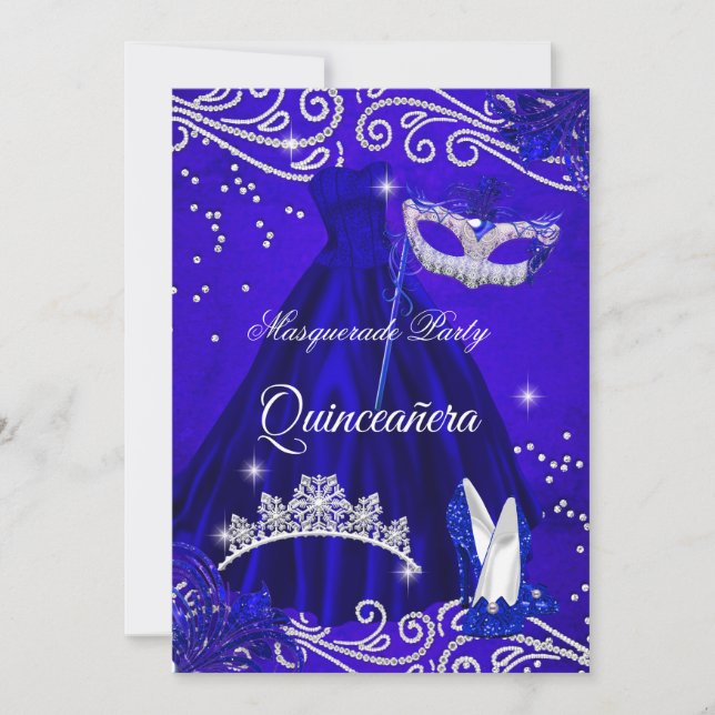 Invitación Toros de colchón azul de la Mascarada Real Quincea (Anverso)