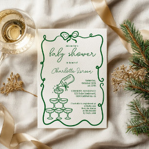 Invitación Torre de bebidas verdes arco iris Baby Shower