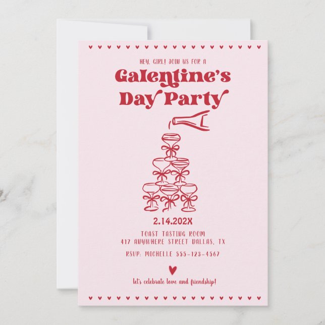 Invitación Torre de Champagne del Día de Galentine (Anverso)