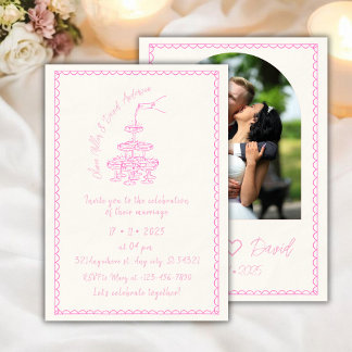 Invitación Torre de Champagne dibujada a mano Vintage rosa Bo