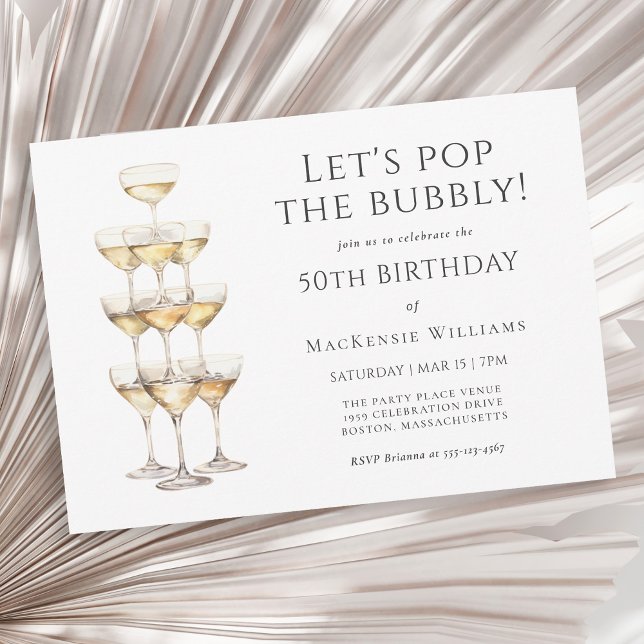 Invitación Torre de Champagne Elegant 50th Birthday Party (Available in both printed and instant download digital formats.)