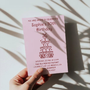 Invitación Torre de Champagne Elegante Cumpleaños 30