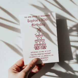 Invitación Torre de Champagne Elegante Cumpleaños 30